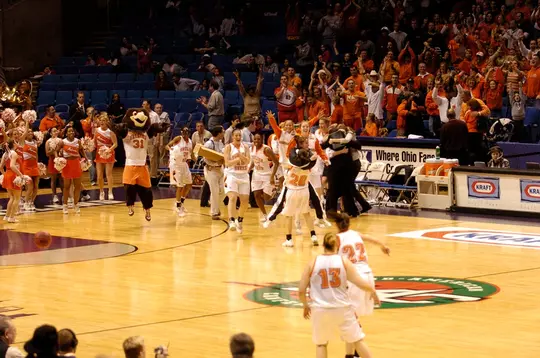 Team celebrates as the final seconds tick away