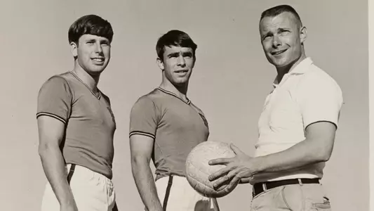M.Soccer | Mickey Cochrane (right) with 1966 team captains Terry Butwid & Dave Johnson