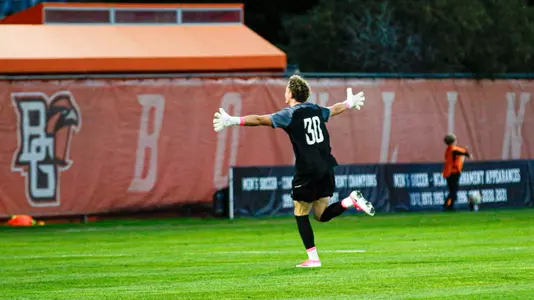 Jason Ball celebrates a BGSU goal vs. Drake