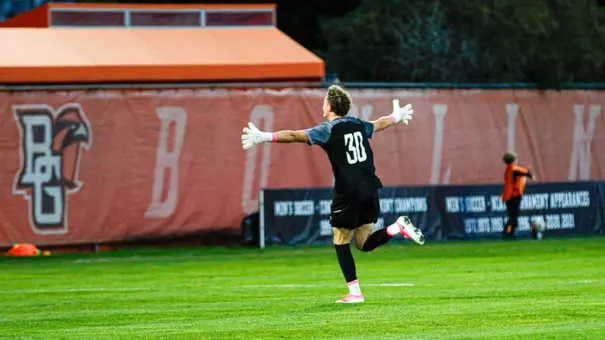 Jason Ball celebrates a BGSU goal vs. Drake