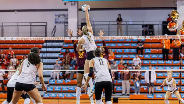 Karli Molnau attacks a ball against Central Michigan inside the Stroh Center.