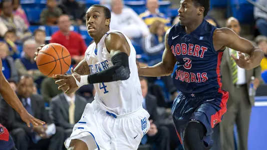 Threatt, Usher Lead Blue Hens to 86-67 Wire-to-Wire Triumph Over Robert Morris in Men's Basketball