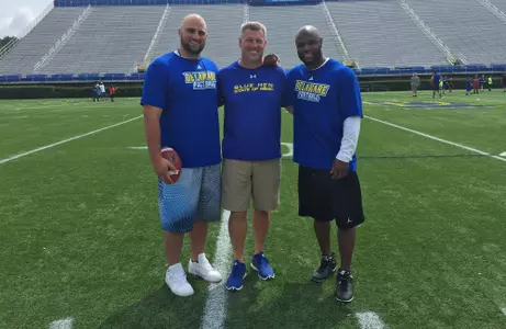 Mike Adams, Gino Gradkowski Visit UD Youth Football Camp