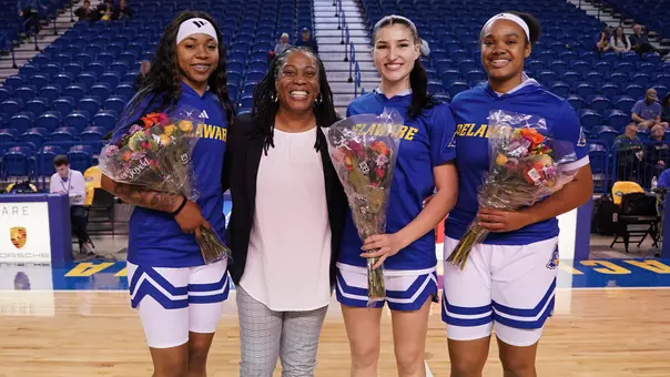 2026 WBB Seniors, Sarah Jenkins, Amiya Carroll, Jiya Perry, Ella Wanzer