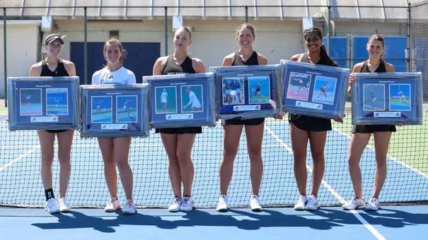 Women's Tennis Senior Day 2026; Katie Dollens, Amelia Gorman, Hanna Vinahradava, Paulina Jurkowska, Navya Vadlamudi, Maryia Hrynashka