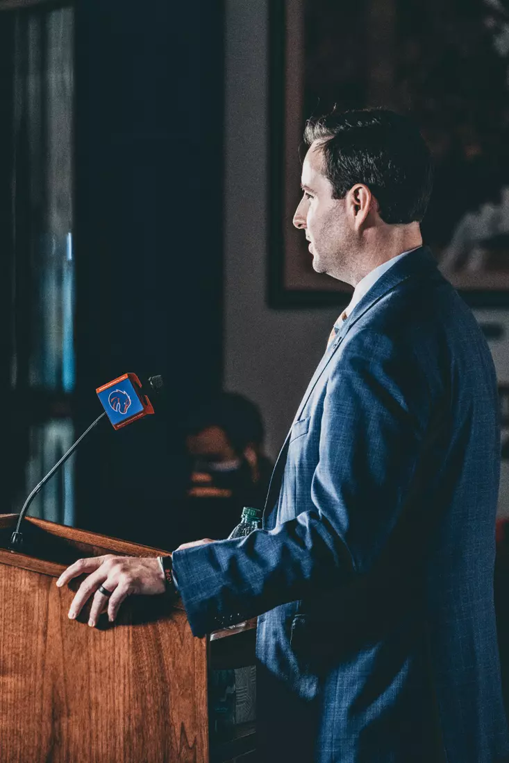 Boise State Athletic Director Jeramiah Dickey, introductory press conference
