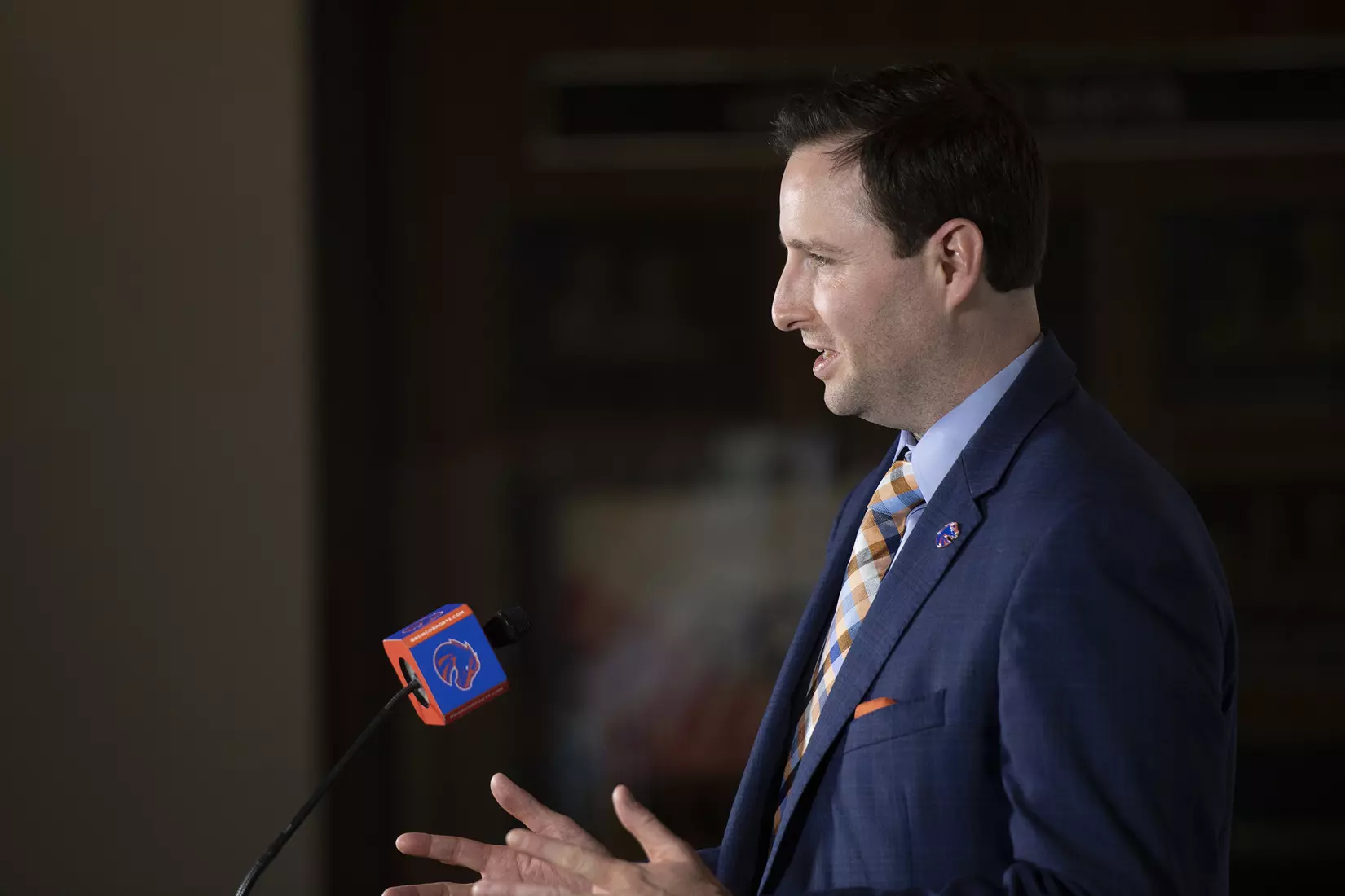Boise State Athletic Director Jeramiah Dickey, introductory press conference , John Kelly photo.