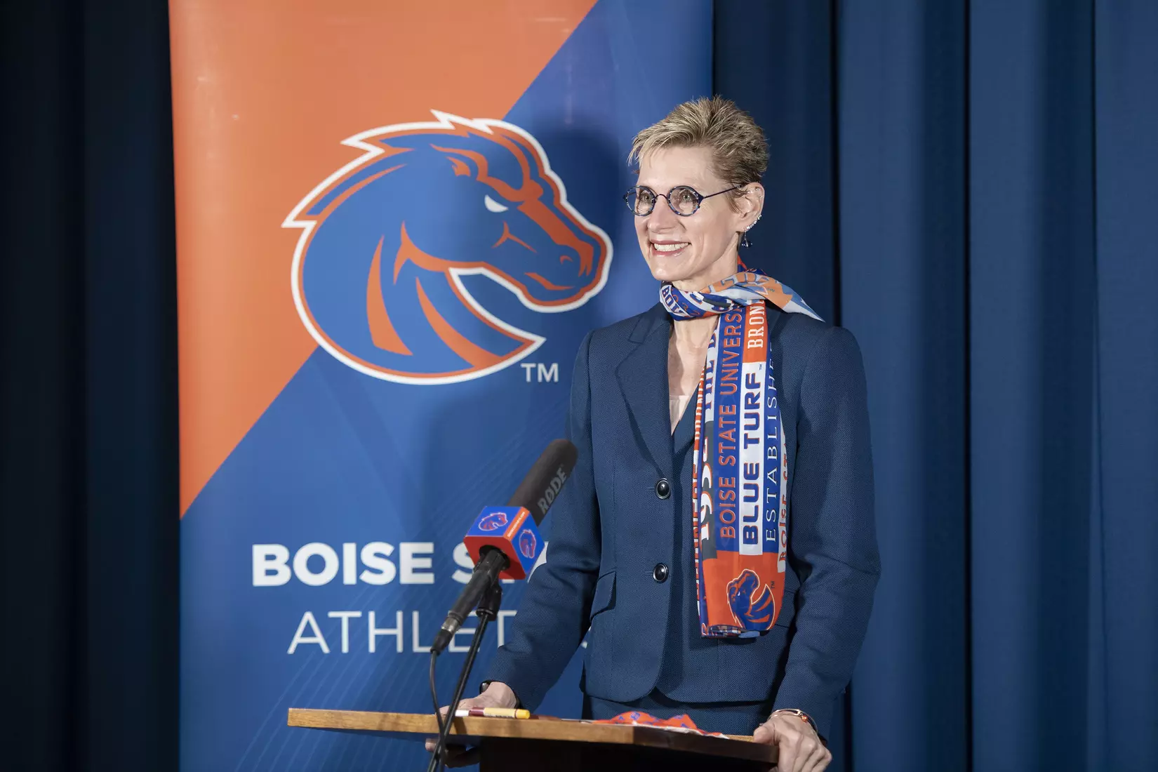 Boise State Athletic Director Jeramiah Dickey, introductory press conference , John Kelly photo.