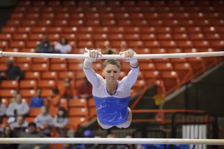 Junior Kelsey Morris qualified for the NCAA National Championships on uneven bars.