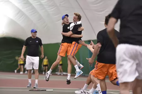 Brian Foley and Toby Mitchell celebrate championship point
