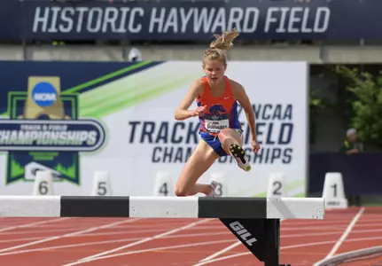 Allie Ostrander of Boise State wins the women's steeplechase in 9:41.31 during the NCAA Track and Field Championships at Hayward Field. Credit: Kirby Lee-USA TODAY Sport