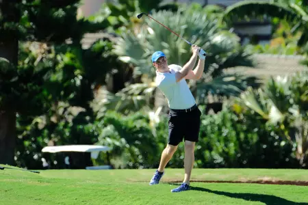 Brian Humphreys of Boise State hits his approach shot on number nine during the Kaanapali Classic at Kaanapali Golf Resort on the Royal Course. Lahaina, Maui November 4th, 2017. (Photo by Aric Becker)