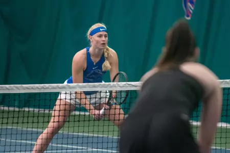 Vanessa Timm awaits a serve.