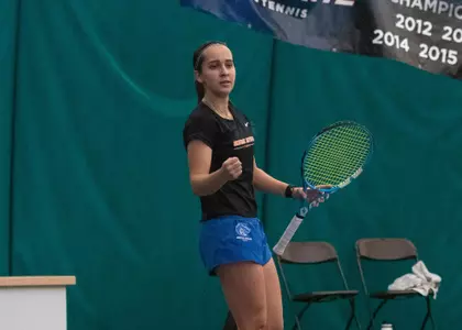 Nicole Discenza celebrates a point.