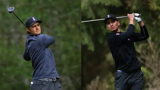 Hugo Townsend and Skylar Eubank tee off to celebrate being named 2022 Schola All-Americans.