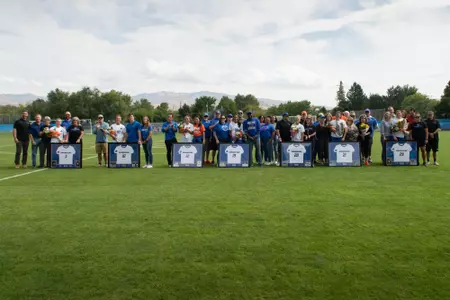 Photo of the 2022 Boise State soccer seniors during the Senior Day celebrations.