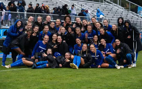 Boise State soccer smiles for photo after remaining undefeated in conference after 4-1 win against Colorado State.