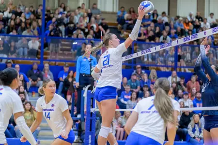 Paige Bartsch attacks the ball during the Utah State match on October 10, 2023