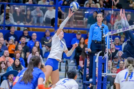 Paige Bartsch hits a shot against Utah State on October 10, 2023.