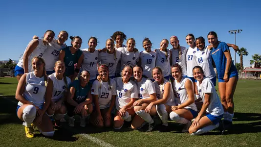 Photo of Boise State's women's soccer team at UNLV in 2023.
