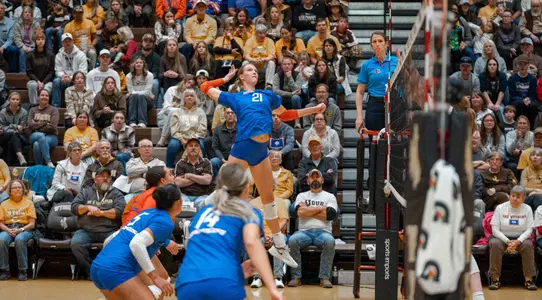 Paige Bartsch attacks the ball during the match at Wyoming, October 26, 2023.