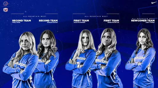 Carly Cross and Morgan Padour All-MW Second Team, Jocelyn Stephens and Kenzie MacMillan All-MW First Team and Cindy Conner MW All-Newcomer First Team.