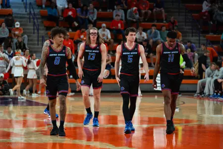 Roddie Anderson III, Andrew Meadow, RJ Keene and Chibuzo Agbo on court versus Clemson.