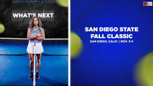 What's Next graphic featuring Joana Baptista for the San Diego Fall Classic, Nov. 3-5.