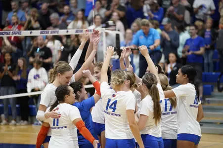 Team Huddle during Fresno State match, October 10-5-2023