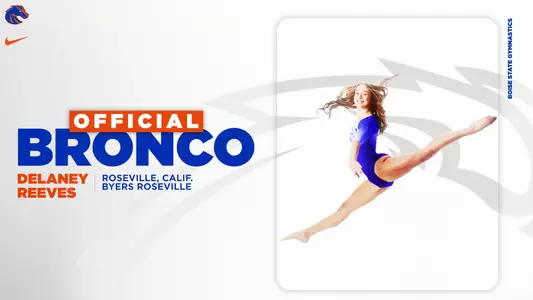 Graphic of 2024 gymnastics class signee Delaney Reeves.
