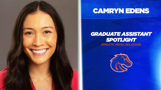 Graphic of Graduate Assistant Camryn Edens who works in the media relations department.