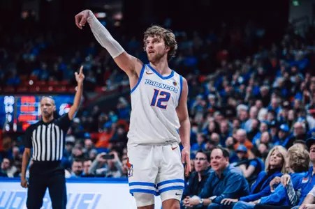 Max Rice stares down a three-point shot against New Mexico, Feb. 22, 2023.