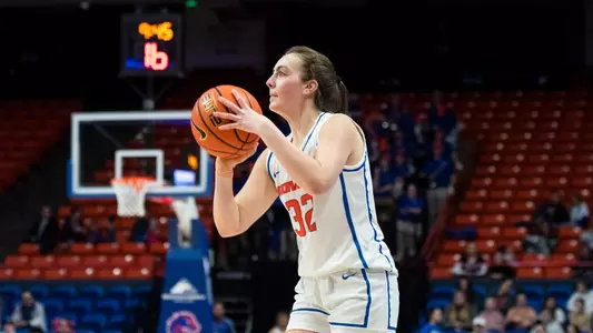 Natalie Pasco attempts a 3-pointer against Utah State (2-18-23)