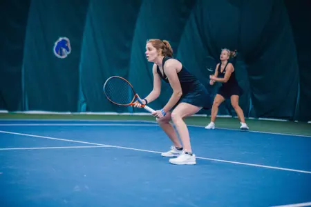 Shauna Heffernan awaits a serve in doubles.