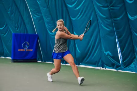 Pauline Ernstberger sends a shot down the line during Boise State's win over Idaho State, Jan. 28, 2023