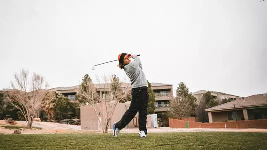 Leia Chung swings her golf club during the practice round at the Thunderbird Invitational