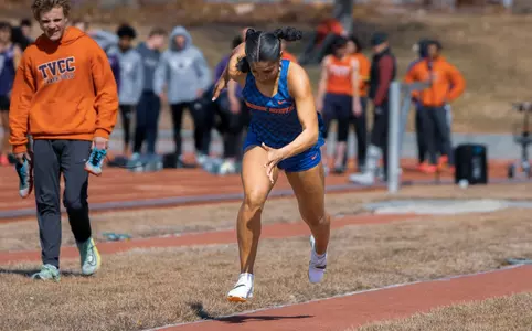 Kenna DeLemos gets ready to compete in the women's long jump at the Yote Icebreaker Invite.