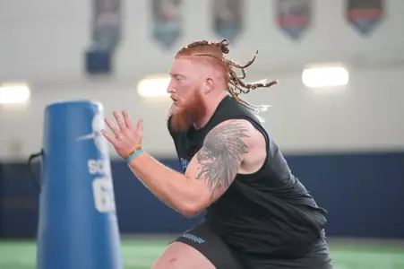 Scott Matlock running during a drill at Pro Day