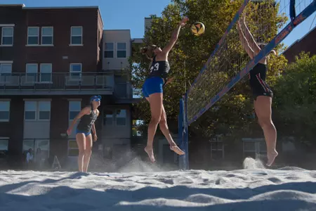 Bronco taking a swing at the ball during a fall 2022 tournament in Boise.