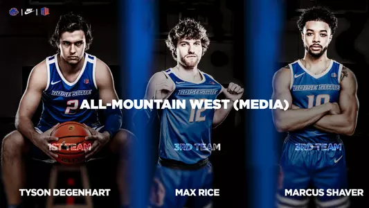 Three Broncos were named to the All-Mountain West team by the media. Tyson Degenhart was named to the first team, while Max Rice and Marcus Shaver were named to the third team.