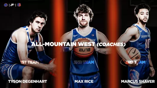 Three Broncos were named to the All-Mountain West teams by the coaches. Tyson Degenhart was named to the first team, Max Rice was named to the second team and Marcus Shaver was named to the third team.