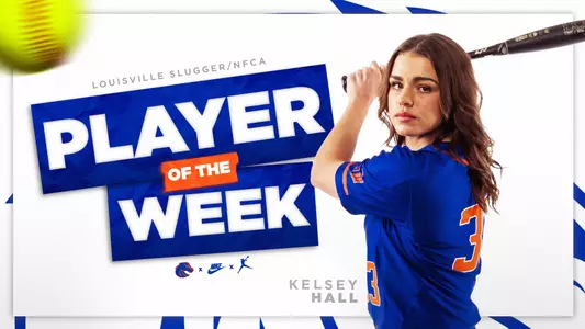 Kelsey Hall Louisville Slugger/NFCA Player of the Week Graphic for April 3-9.