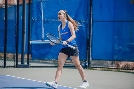Nicole Discenza celebrates a point.