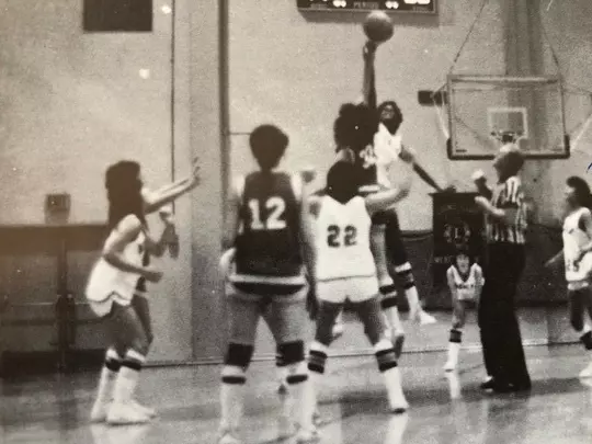 Lesley Slaton Brown photo from high school playing basketball (second photo)