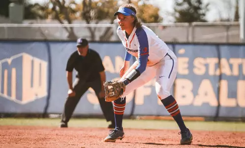 Sydney Groves at first base against San Jose State, 2023.