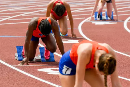 Kenny Tajudeen at the Fresno State Invitational competing in the women's 400m.