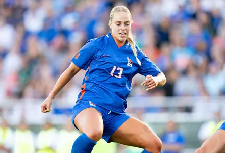 Morgan Stone on field at Boas Soccer Complex against BYU.