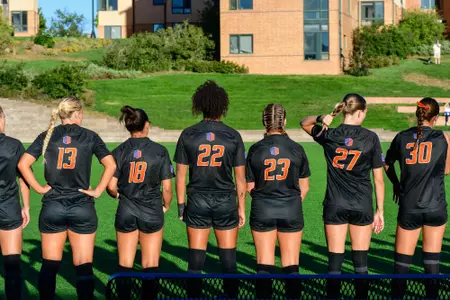 Boise State soccer team lined up for anthem.
