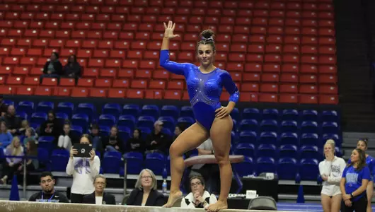 Photo of Alyssa Vulaj on beam at 2023 intrasquad.