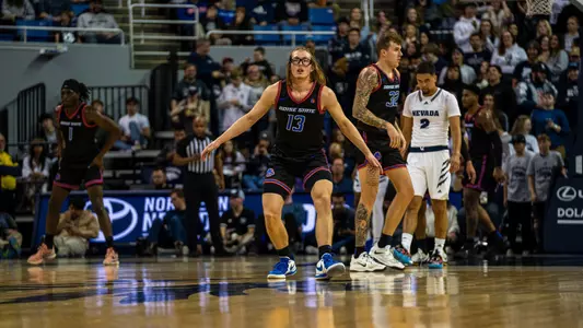 Andrew Meadow on defense against Nevada.